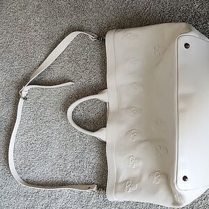 IO Pelle Leather 3D Skull Weekender Tote Bag Italy Ivory Mousse Latte NWT